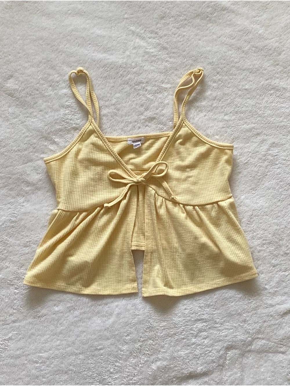 Garage Butter Yellow Flowy Front Tie Split Front Crop Top